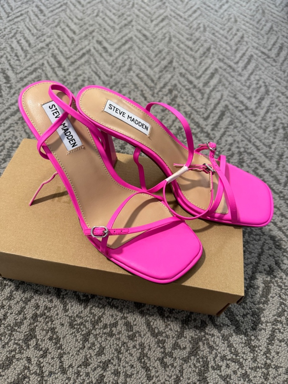 Steve Madden Neon Pink Strappy Square-Toe Heels - Picture 6 of 12